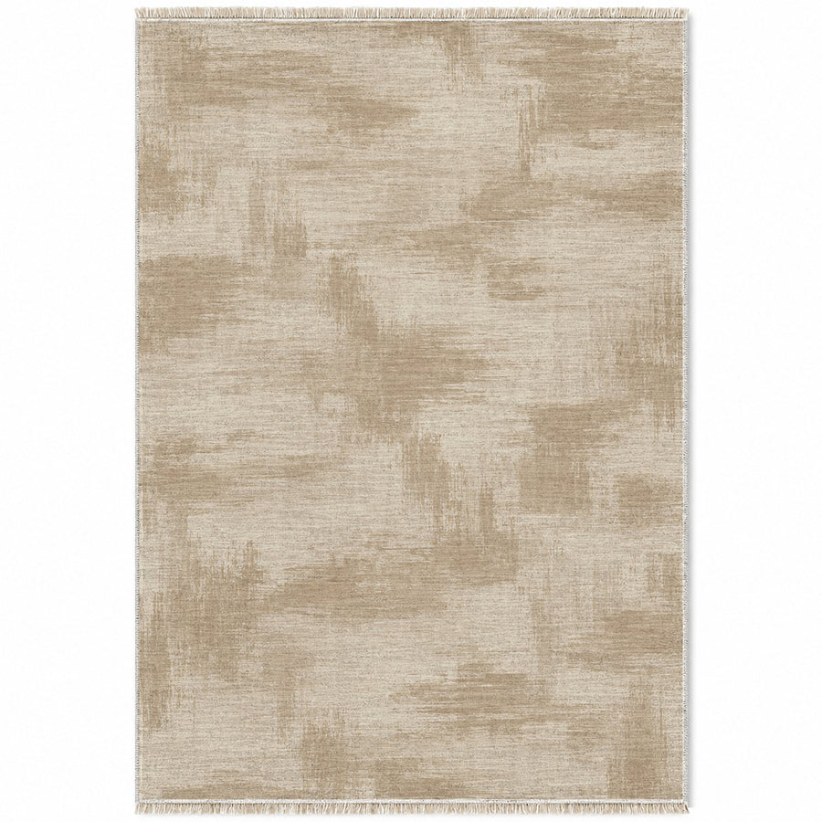 Brushed Plain Ivory & Oat Textured Washable Rug