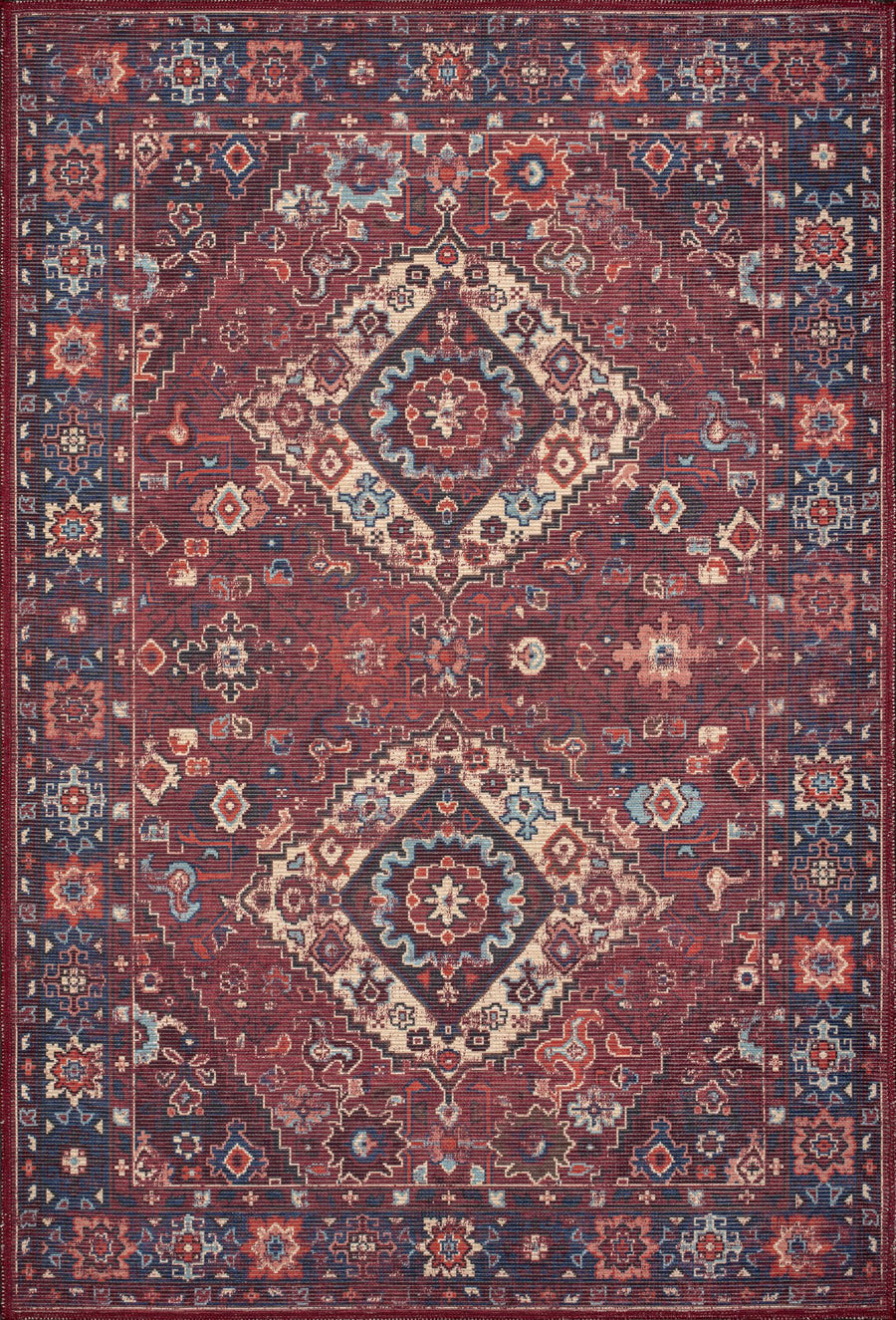Burgundy & Navy Persian Medallion Washable Rug | 1307