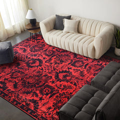 Rugs Depot RW1010 – Machine Washable Red Vintage Floral Rug | Damask-Inspired Oriental Carpet for Living Room, Bedroom & Dining