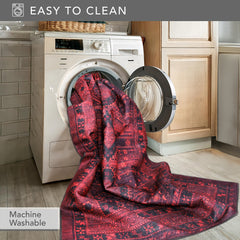 Rugs Depot RW1009 – Machine Washable Red Tribal Medallion Rug | Oriental Geometric Carpet for Living Room, Bedroom & Office