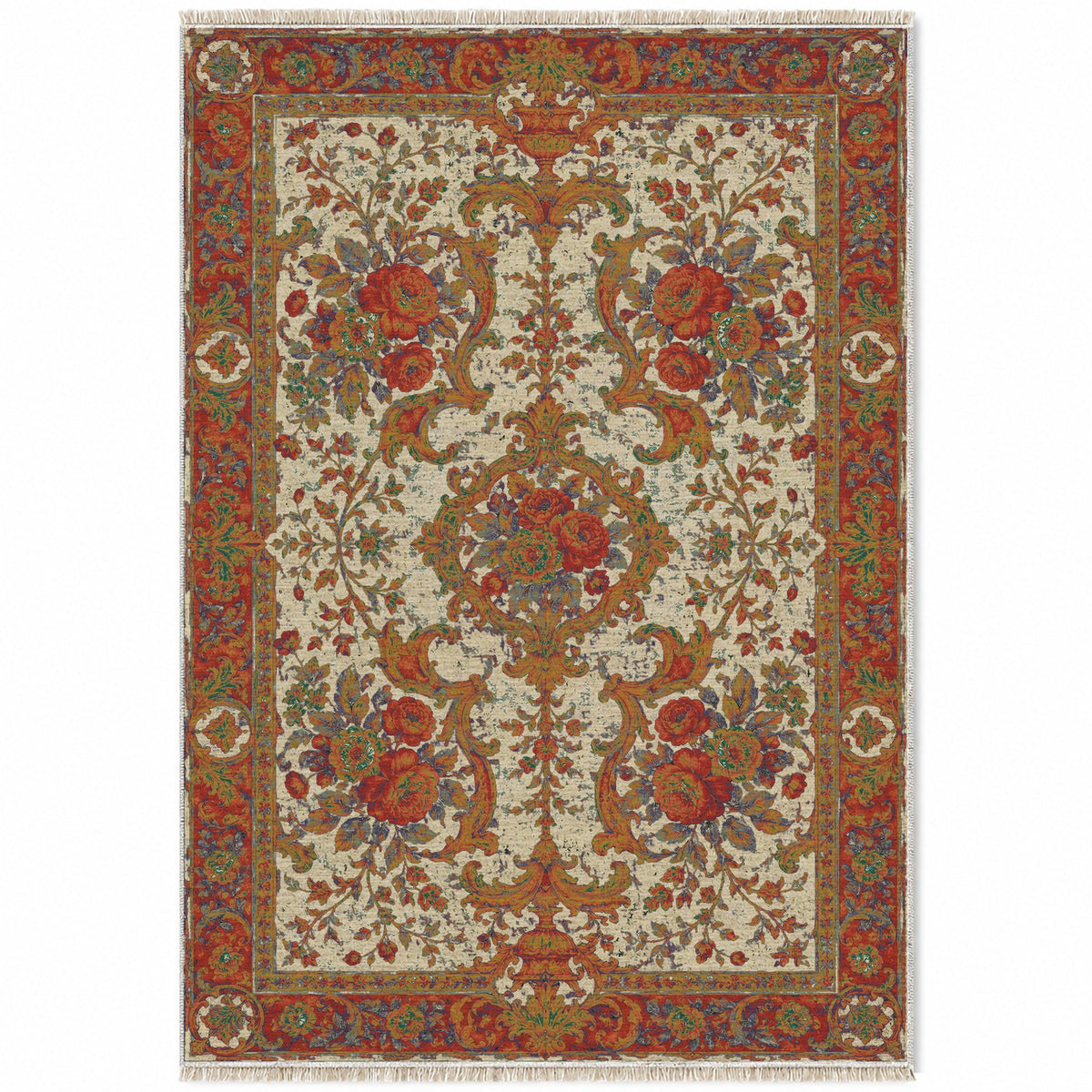 Camellia Court Emerald & Terracotta washable rug top view