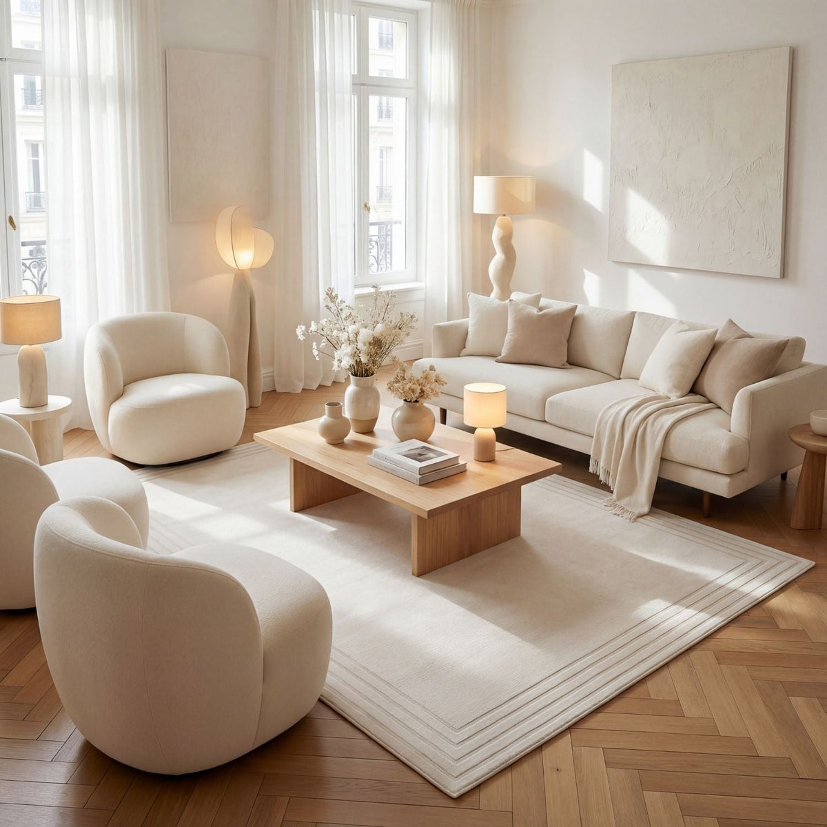 Carmel Cream Bordered Rug | 6060 — room photo 2