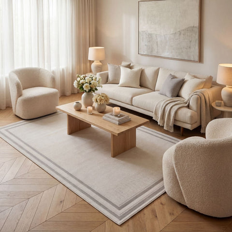 Carmel Cream-Grey Bordered Rug | 6060