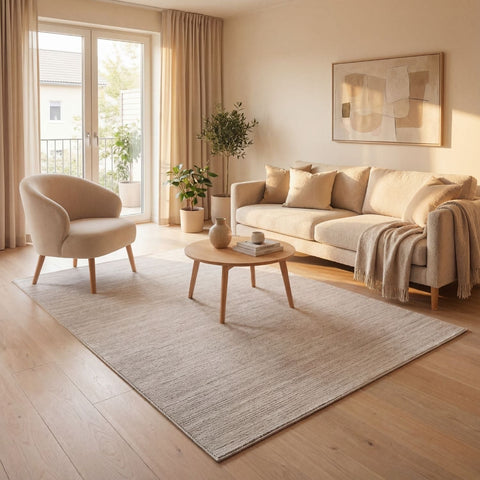 Carmel Cream-Beige Striped Rug | 6010