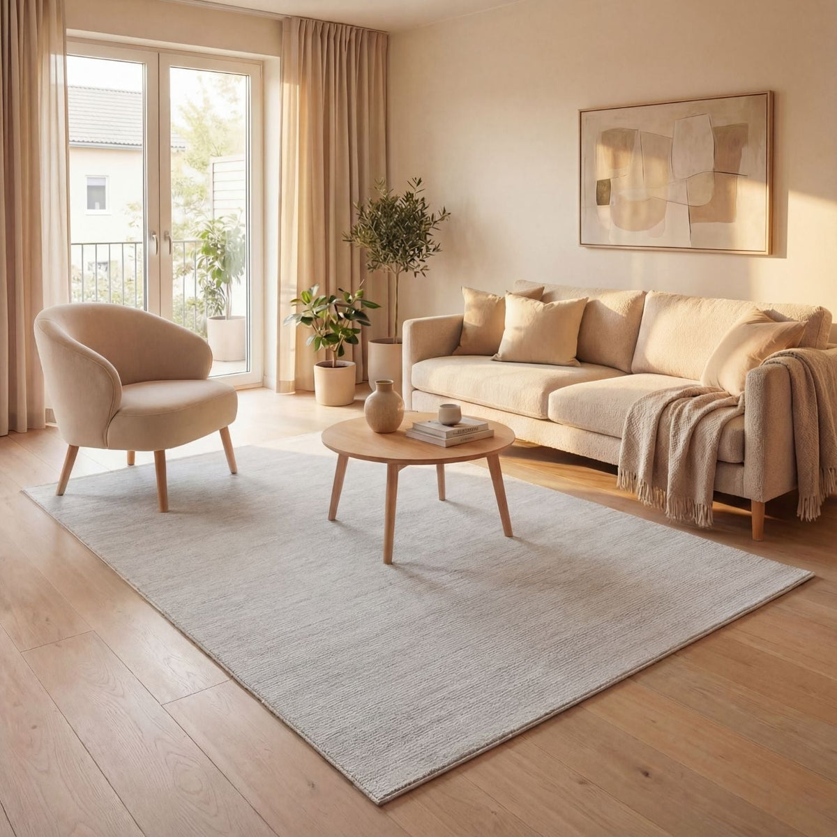Carmel Cream-Grey Striped Rug | 6010 — room photo 2