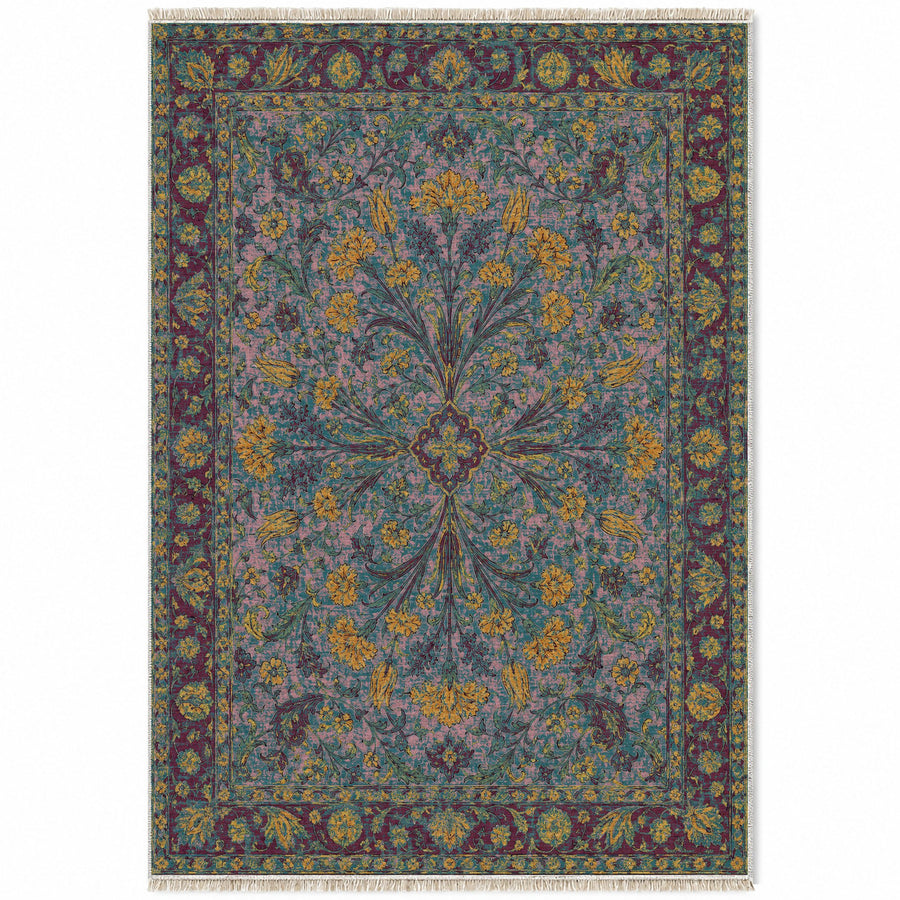 Carnation Fountain Burgundy & Teal Ottoman Washable Rug