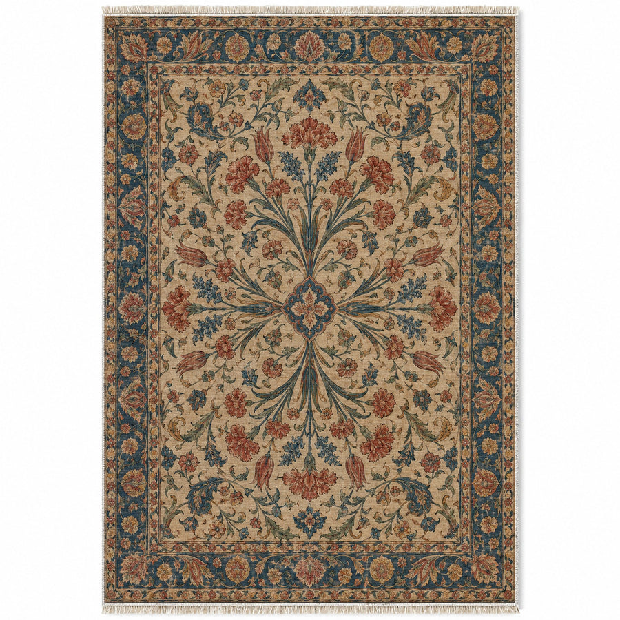 Carnation Fountain Indigo & Rust Ottoman Washable Rug
