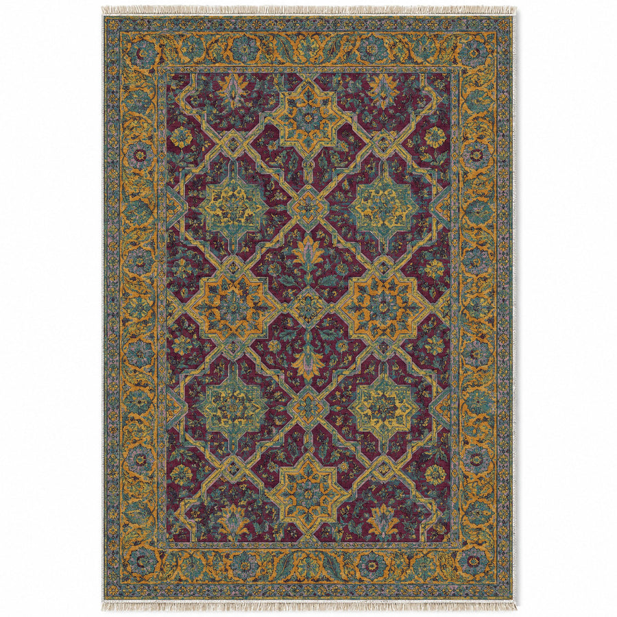 Cedar Ceiling Burgundy & Teal Moorish Washable Rug
