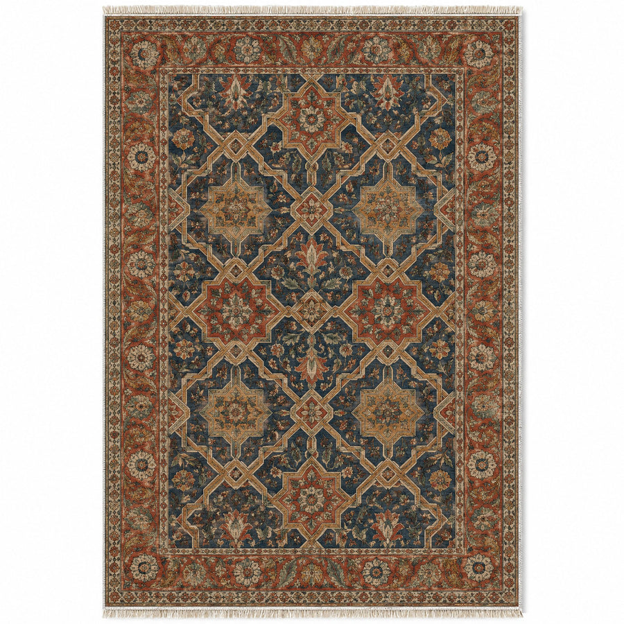 Cedar Ceiling Indigo & Rust Moorish Washable Rug