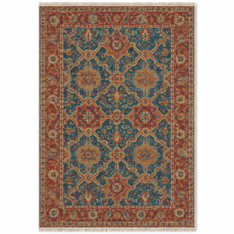 Cedar Ceiling Peacock & Ochre Moorish Washable Rug