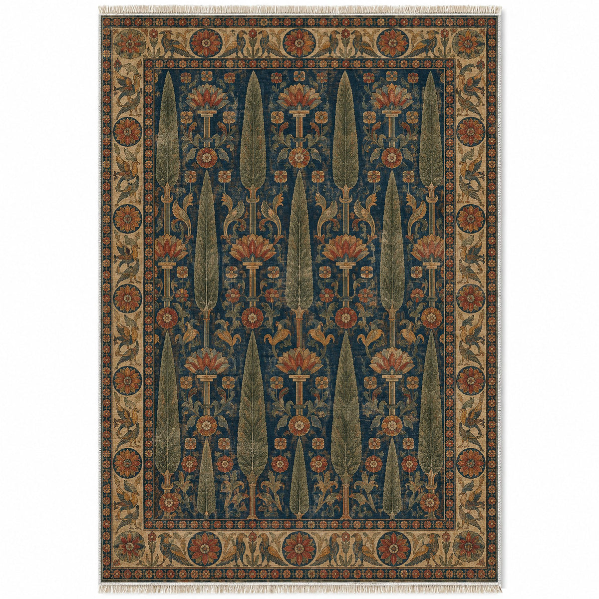 Cedar Court Indigo & Rust washable rug top view