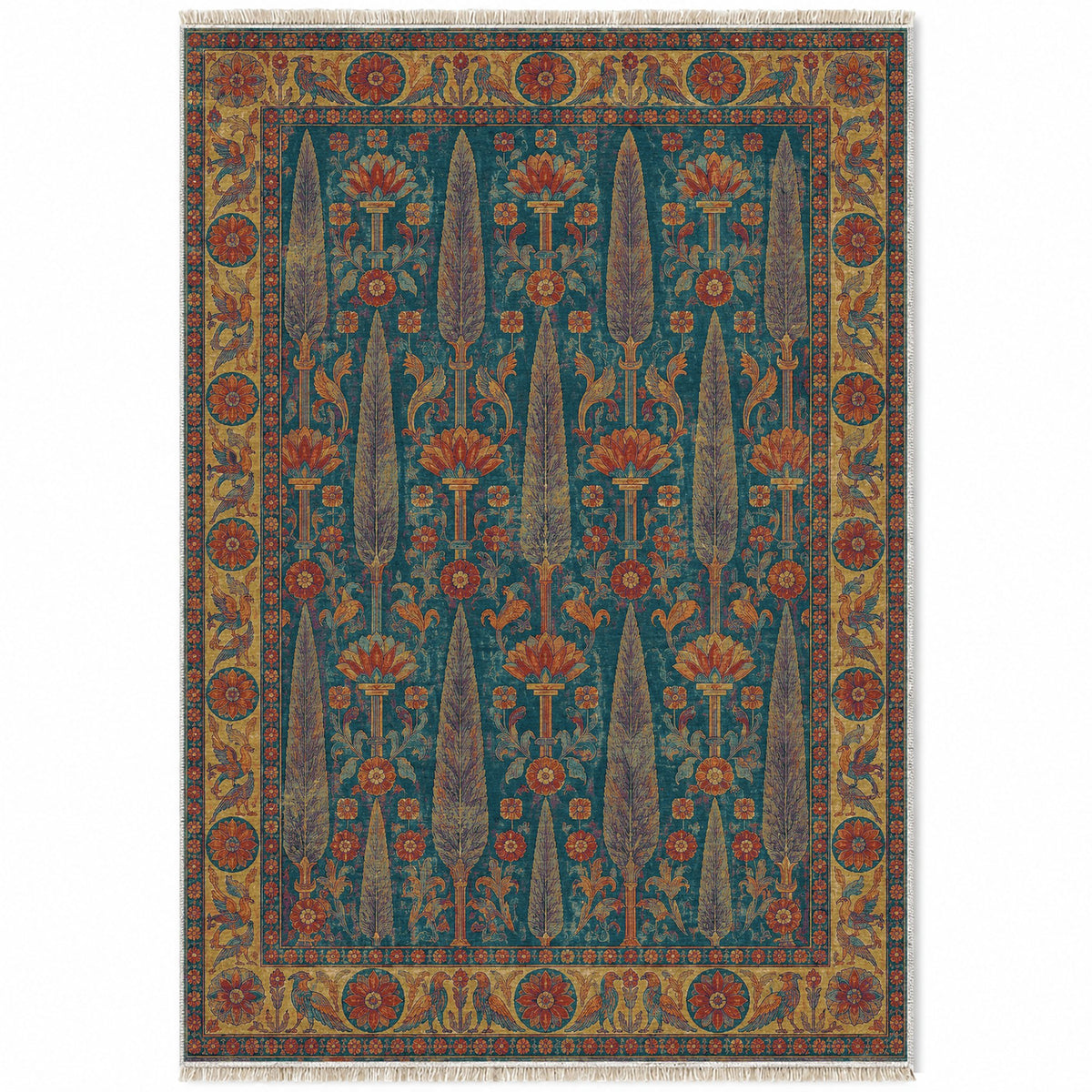 Cedar Court Peacock & Ochre washable rug top view