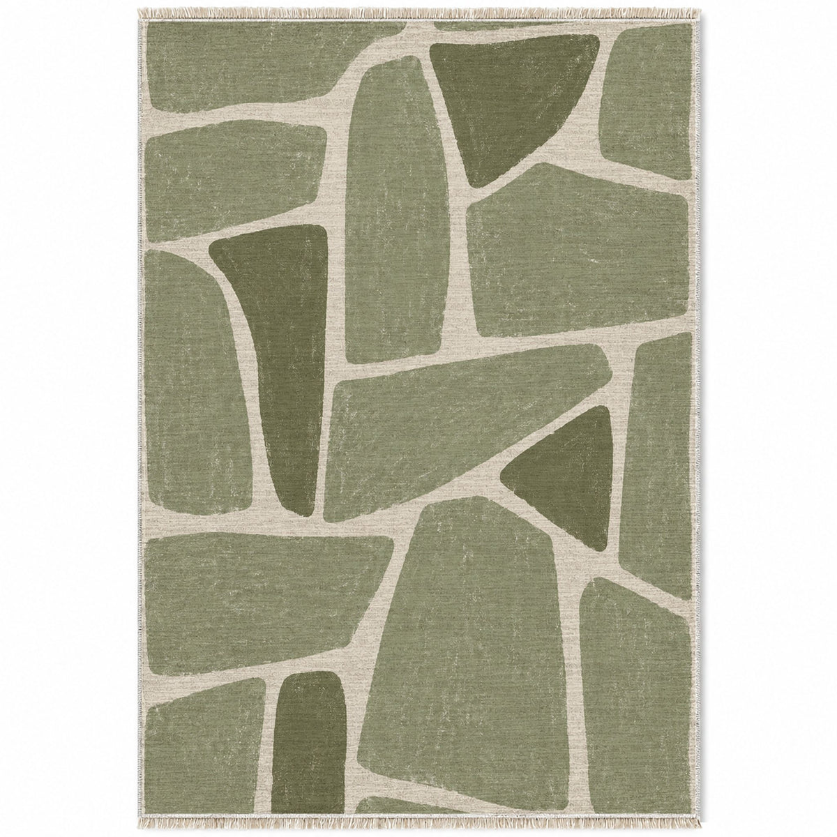 Chalk Fragment Ivory & Sage washable rug top view