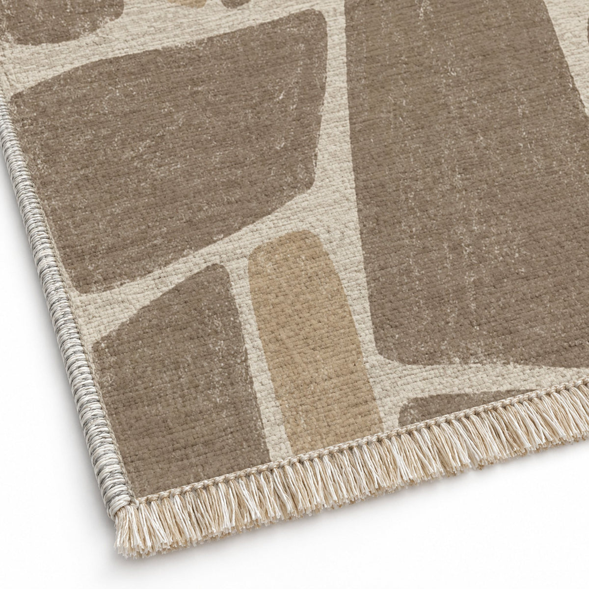Chalk Fragment Ivory & Taupe washable rug close-up of the printed chenille