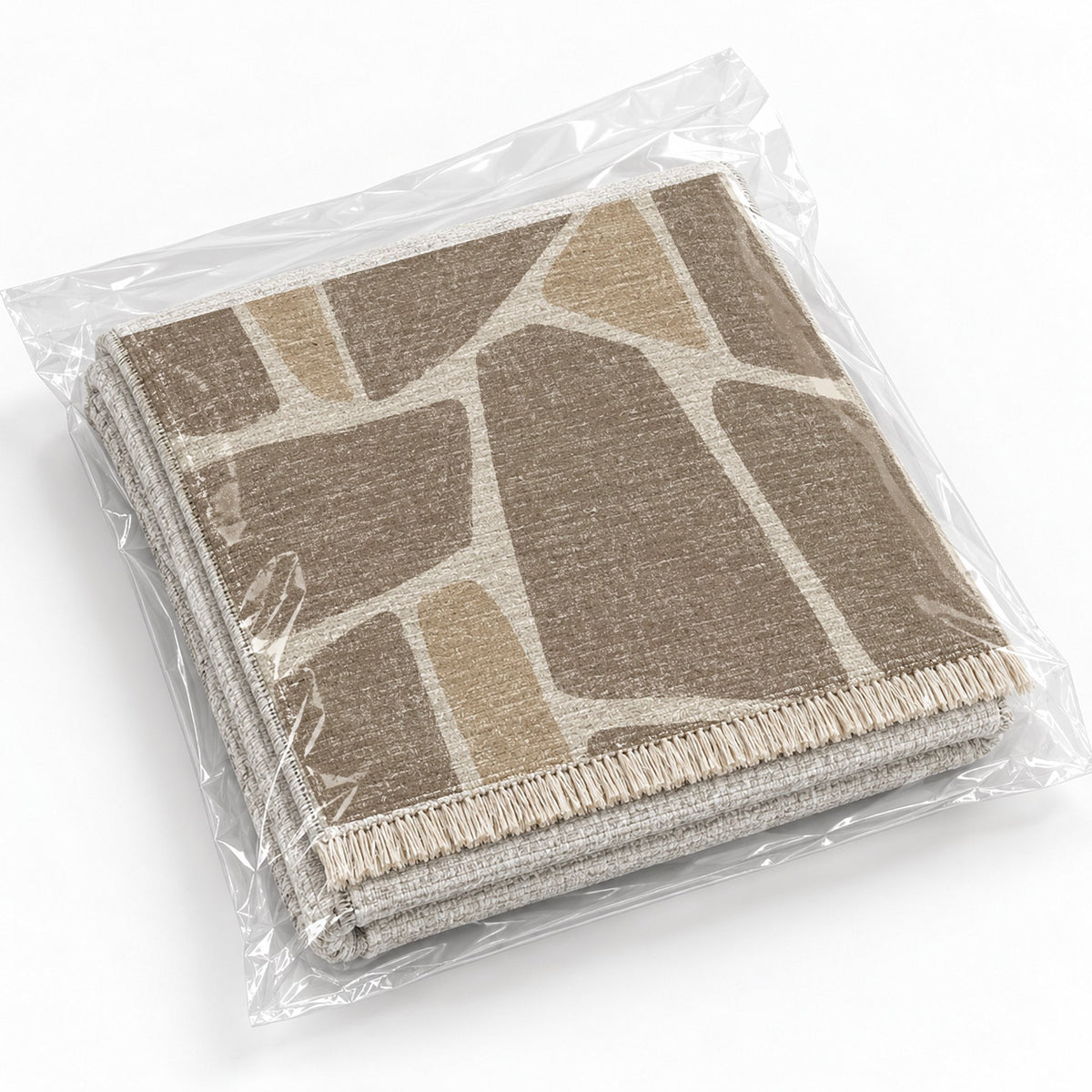 Chalk Fragment Ivory & Taupe washable rug rolled and packaged