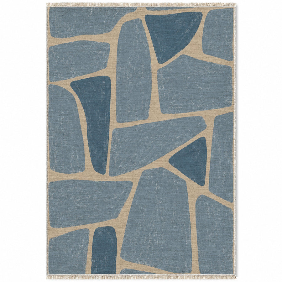 Chalk Fragment Oat & Dusty Blue Abstract Washable Rug