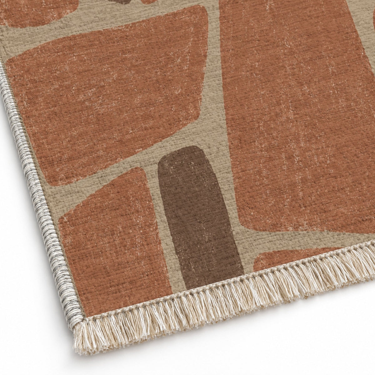 Chalk Fragment Sand & Terracotta washable rug close-up of the printed chenille