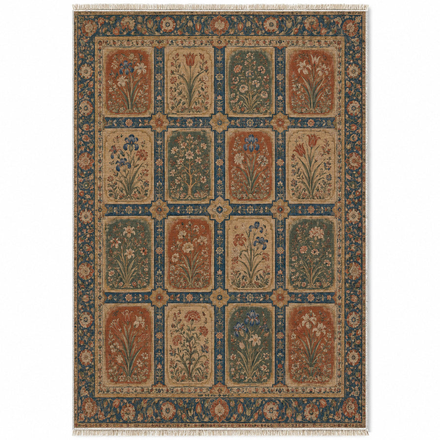 Charbagh Indigo & Rust Mughal Washable Rug