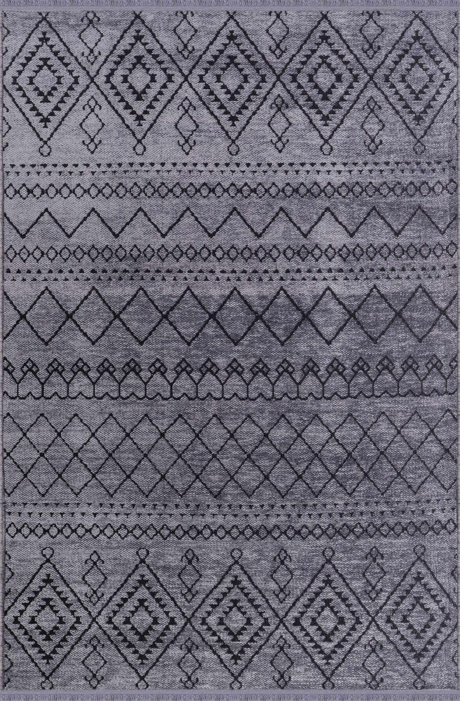 Charcoal Berber Diamond Washable Rug | Chenille RW0201DG
