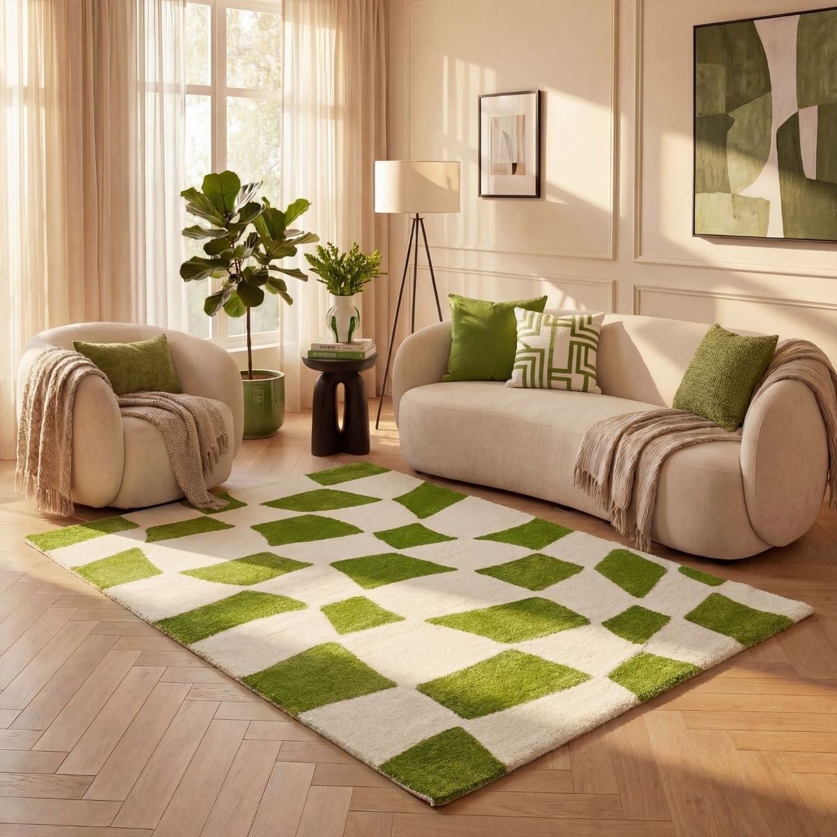 Joli Checkered Green & White Rug — room photo 7