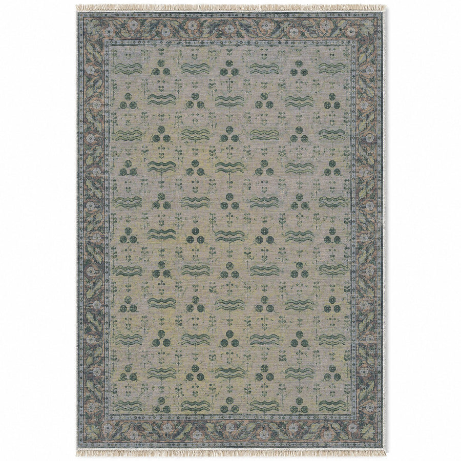 Chintamani Garden Mineral Blue Ottoman Washable Rug