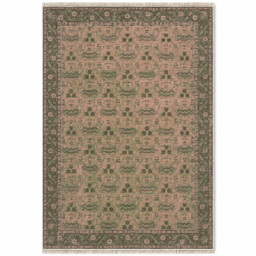 Chintamani Garden Rose & Olive Ottoman Washable Rug