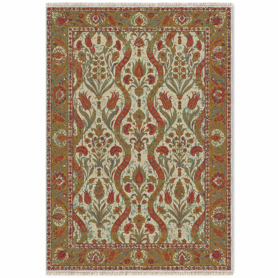 Chintamani Silk Emerald & Terracotta Ottoman Washable Rug