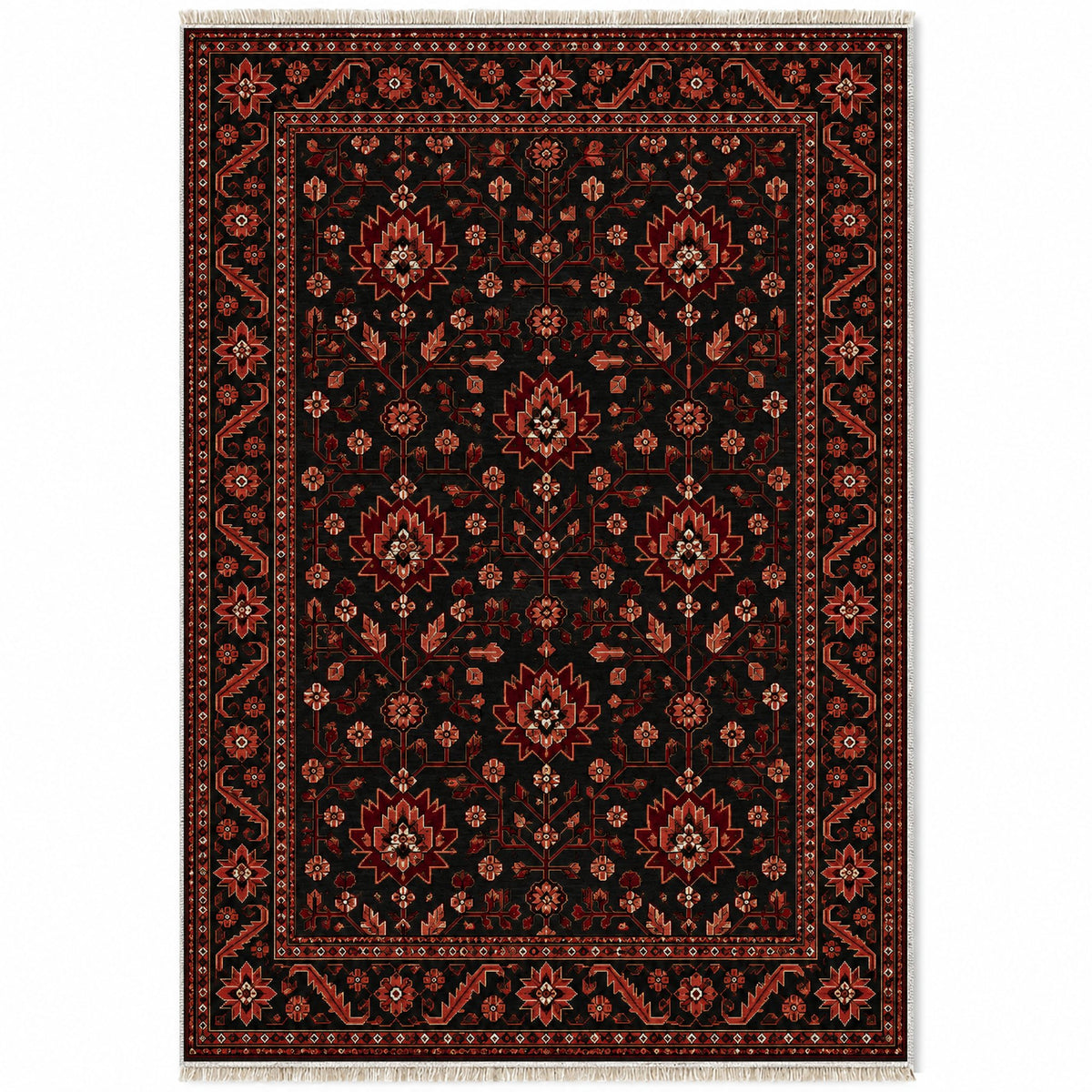 Chobi Vine Black washable rug top view
