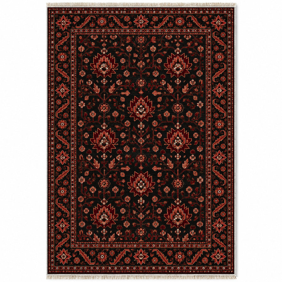 Chobi Vine Black Afghan Washable Rug