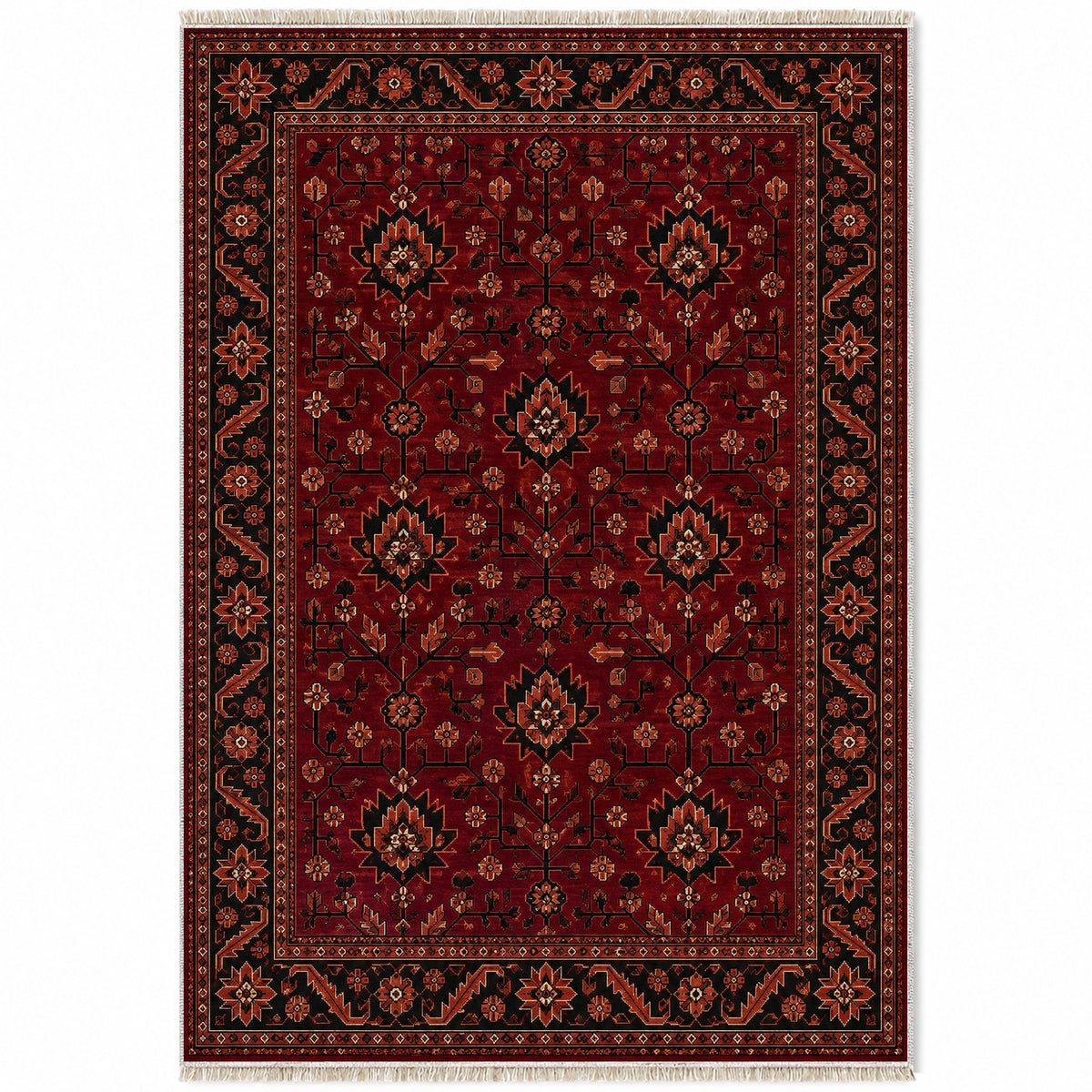 Chobi Vine Burgundy washable rug top view