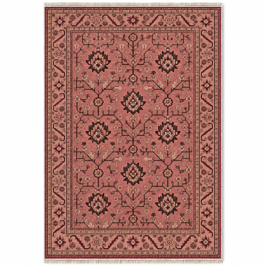 Chobi Vine Faded Pink Afghan Washable Rug