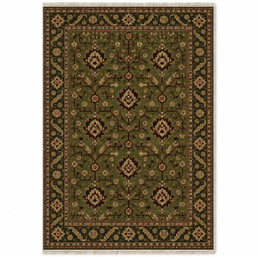 Chobi Vine Olive Green Afghan Washable Rug