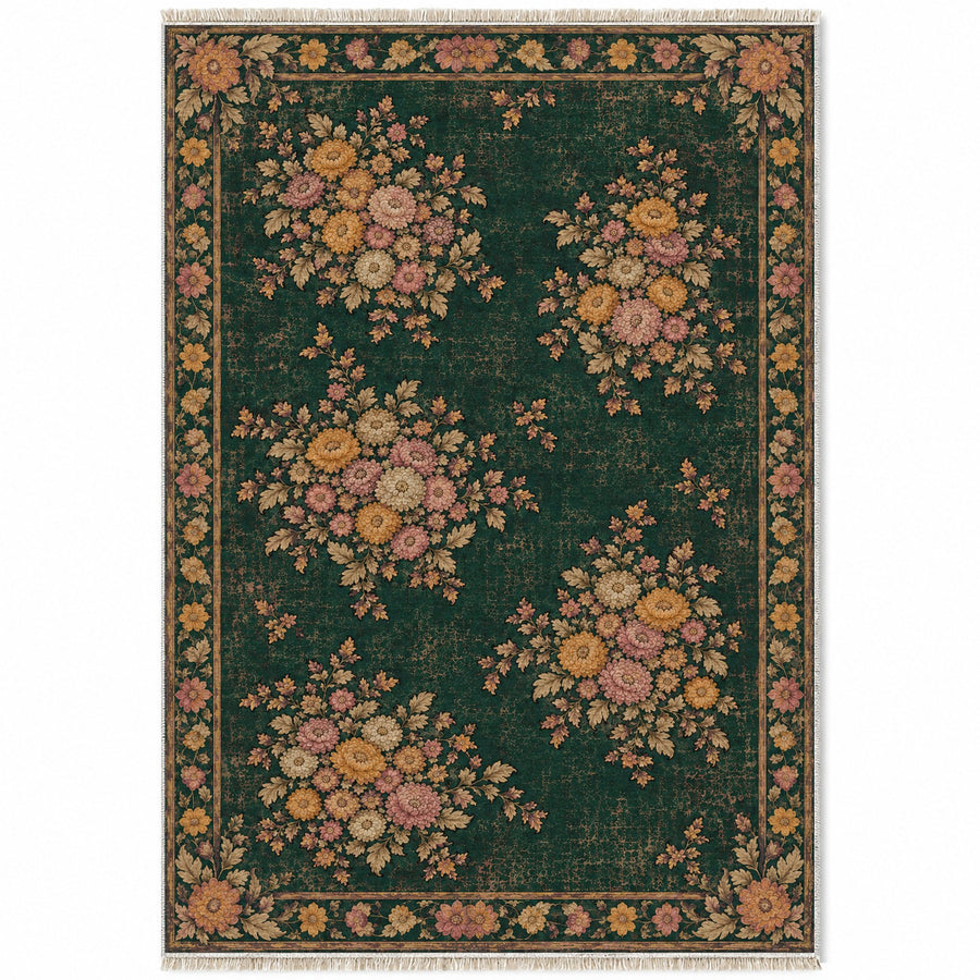 Chrysanthemum Islands Forest & Marigold Distressed Washable Rug