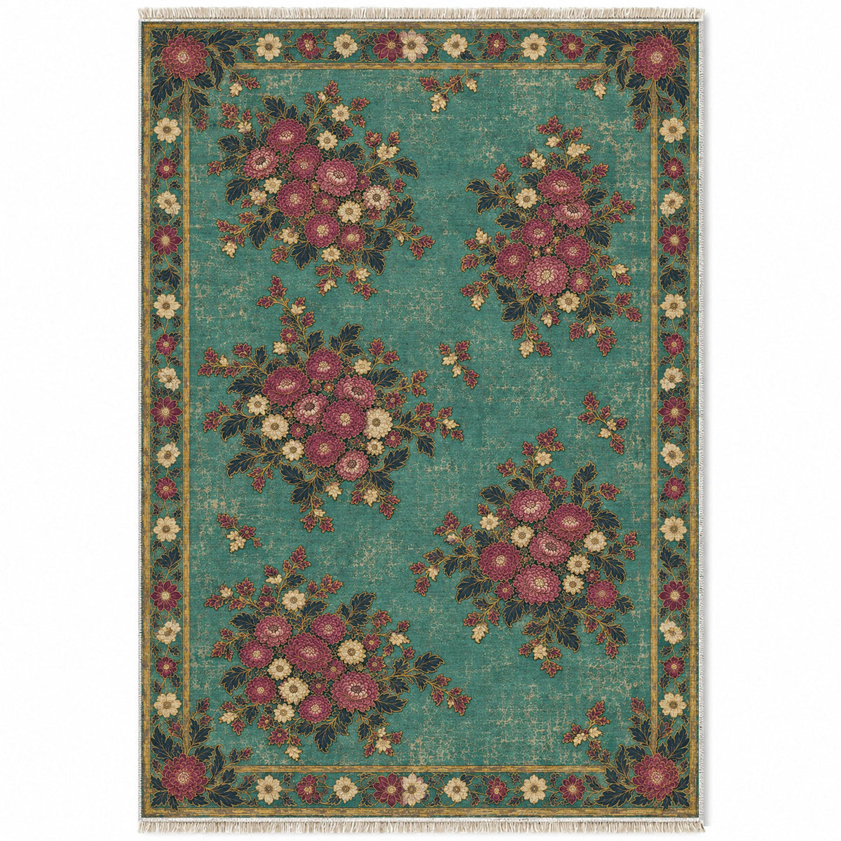 Chrysanthemum Islands Lagoon & Berry washable rug top view