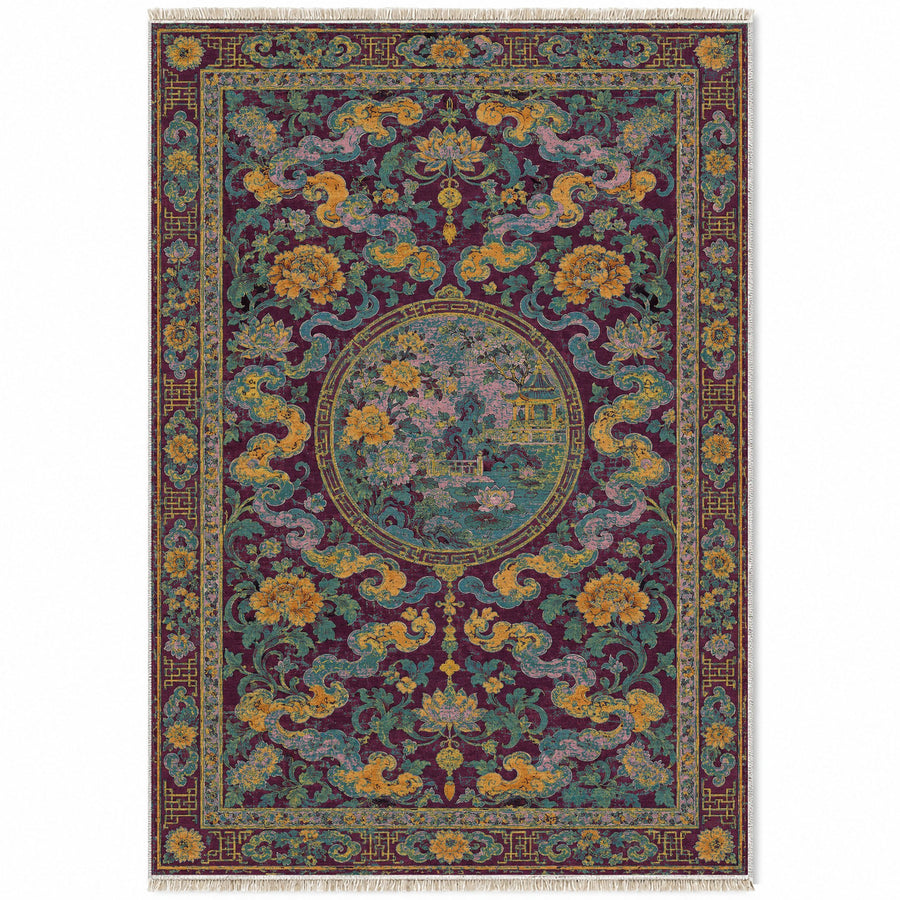 Cloud Corridor Burgundy & Teal Oriental Washable Rug