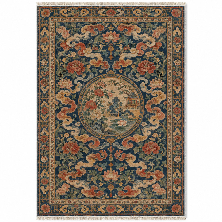 Cloud Corridor Indigo & Rust Oriental Washable Rug