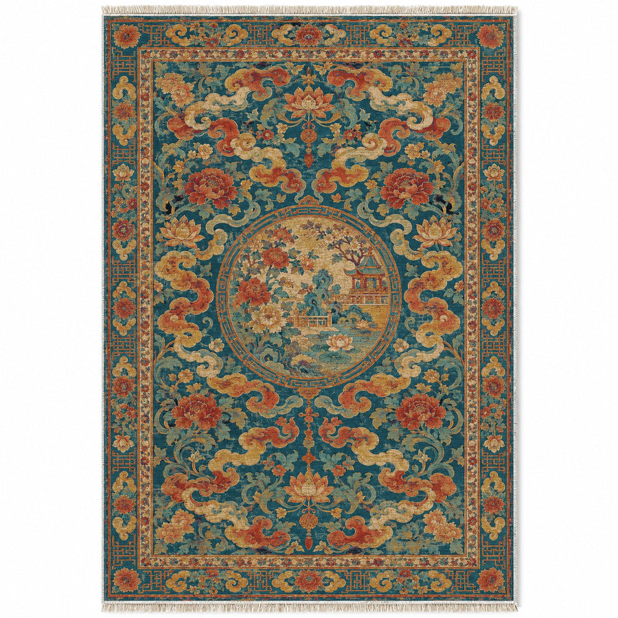Cloud Corridor Peacock & Ochre Oriental Washable Rug