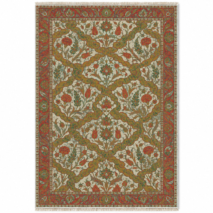 Cloud Ribbon Emerald & Terracotta Ottoman Washable Rug