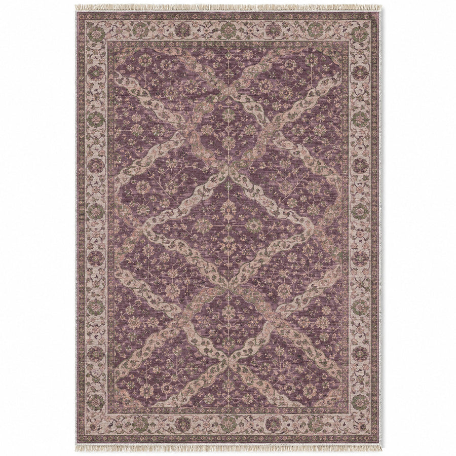 Cloud Ribbon Rose & Olive Ottoman Washable Rug