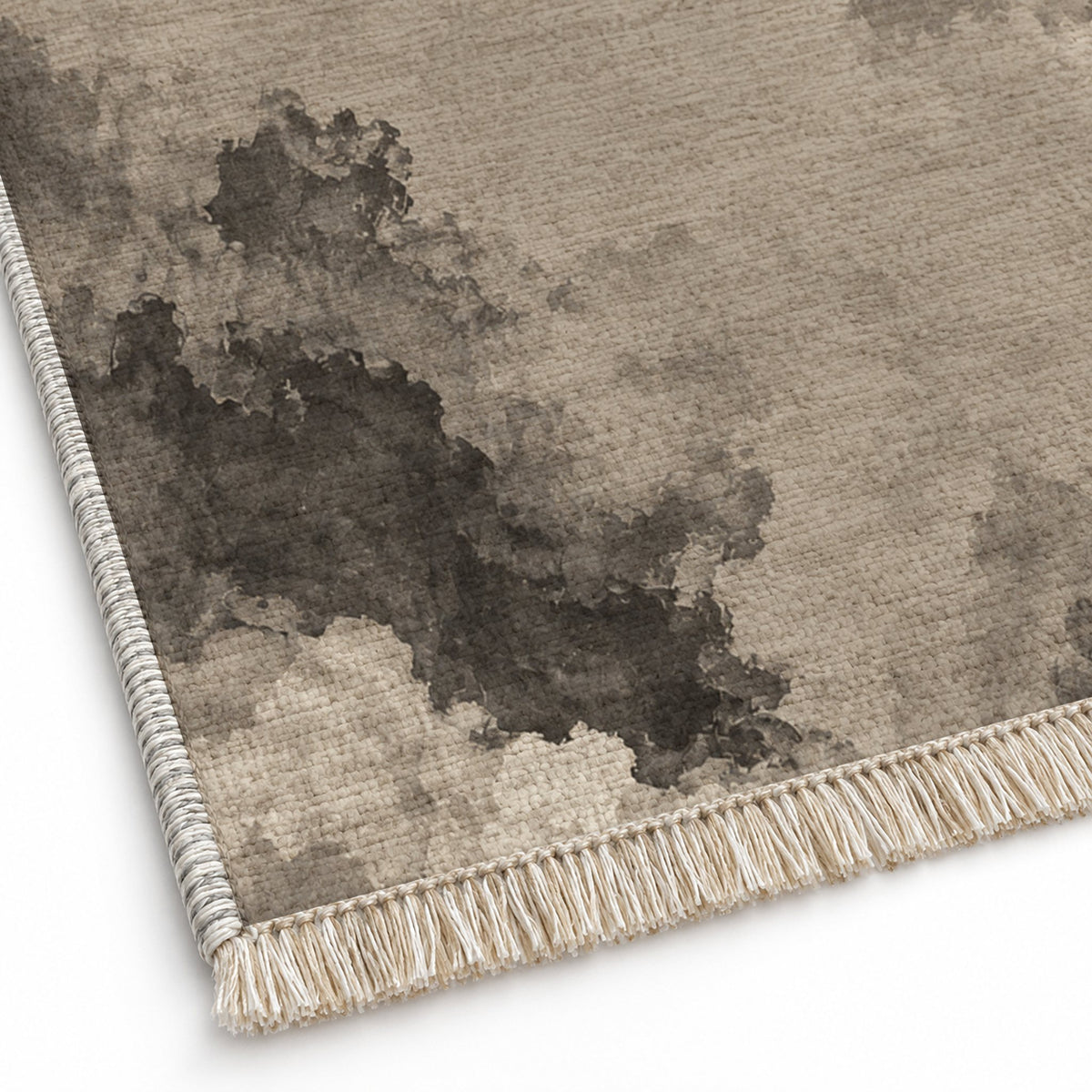 Cloud Wash Greige & Charcoal washable rug close-up of the printed chenille