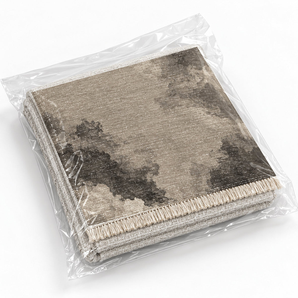 Cloud Wash Greige & Charcoal washable rug rolled and packaged