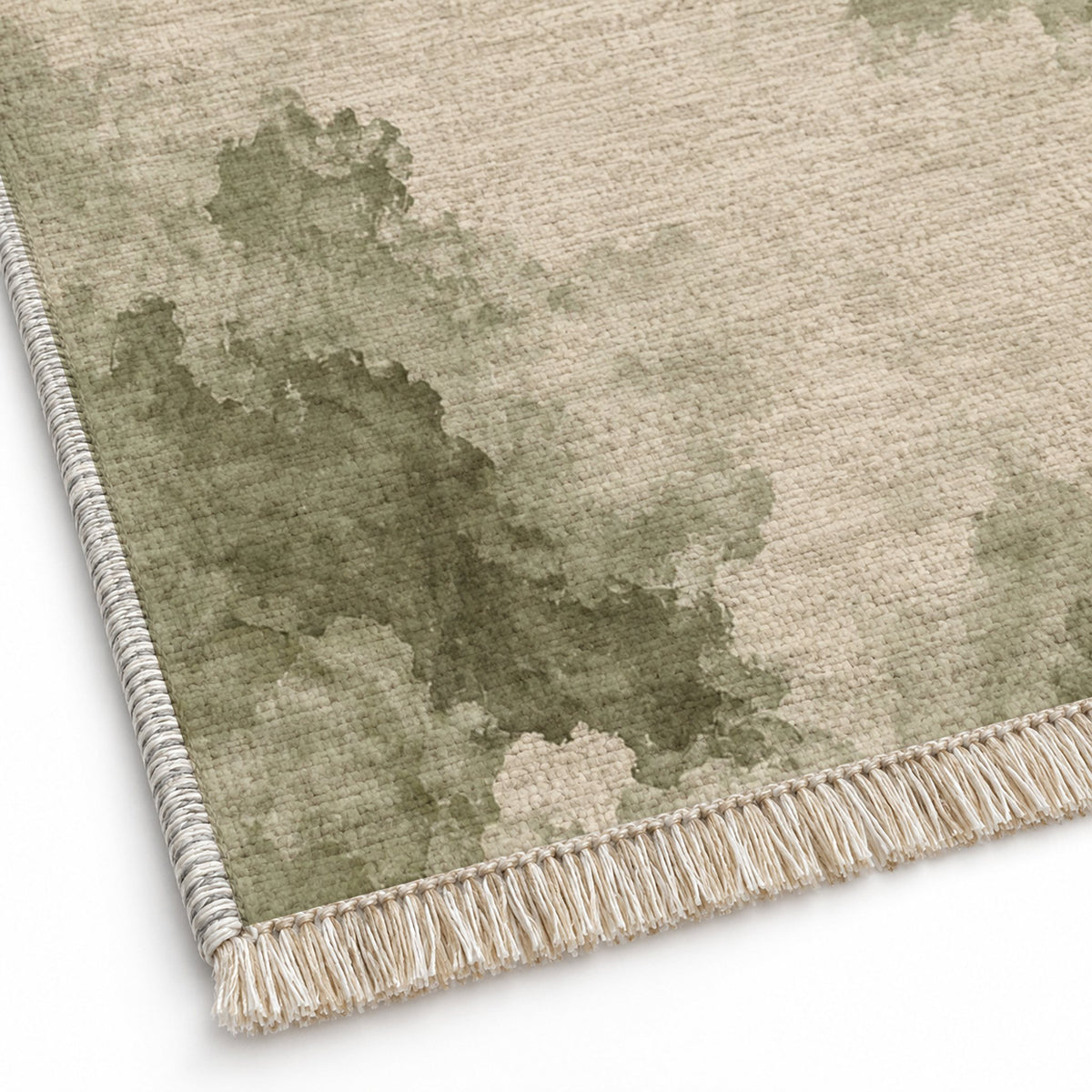 Cloud Wash Ivory & Sage washable rug close-up of the printed chenille