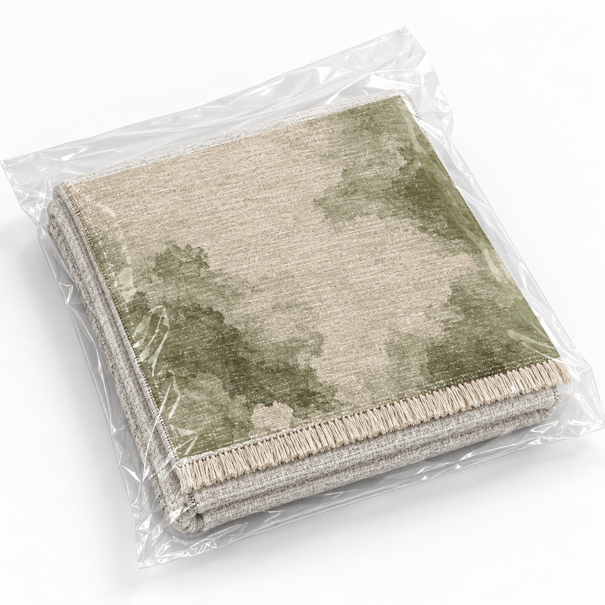 Cloud Wash Ivory & Sage washable rug rolled and packaged
