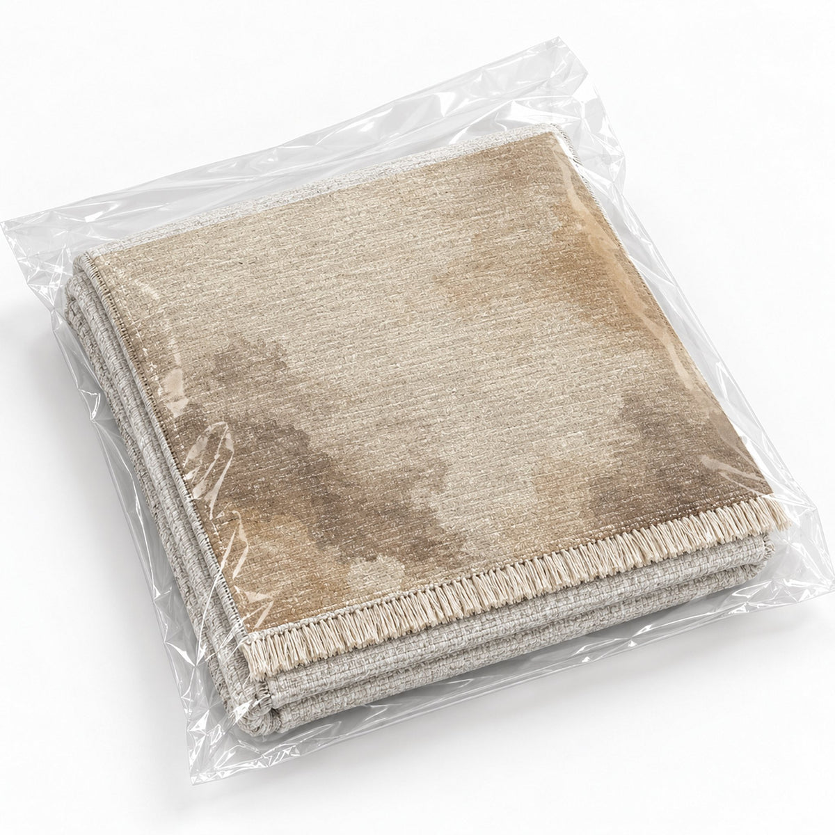 Cloud Wash Ivory & Taupe washable rug rolled and packaged