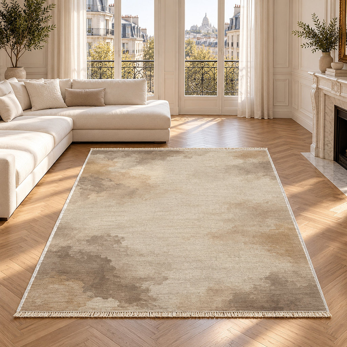Cloud Wash Ivory & Taupe washable rug in a Paris living room