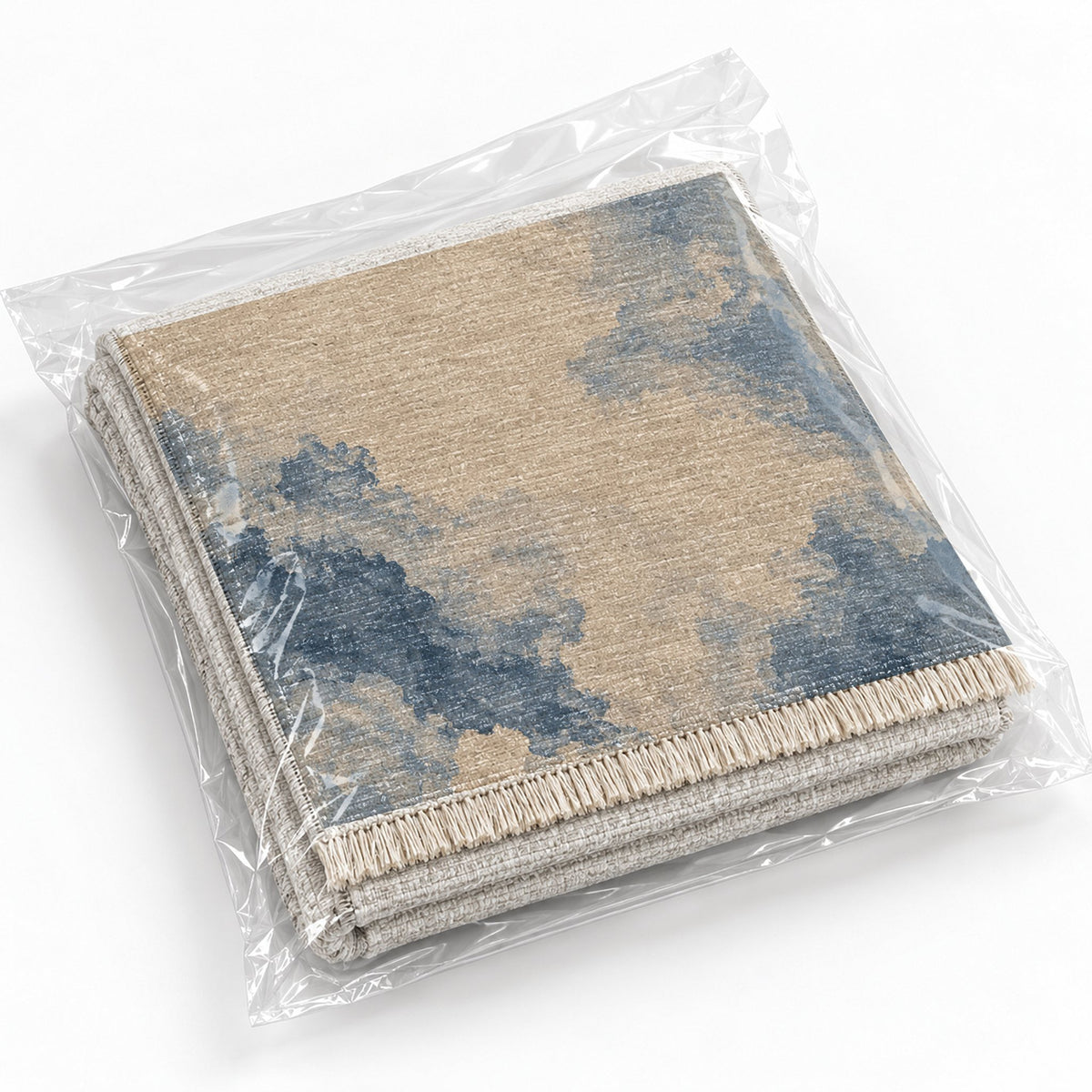 Cloud Wash Oat & Dusty Blue washable rug rolled and packaged