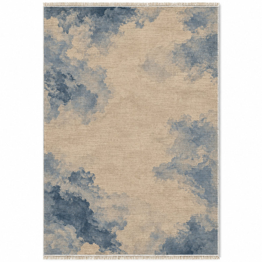 Cloud Wash Oat & Dusty Blue Abstract Washable Rug