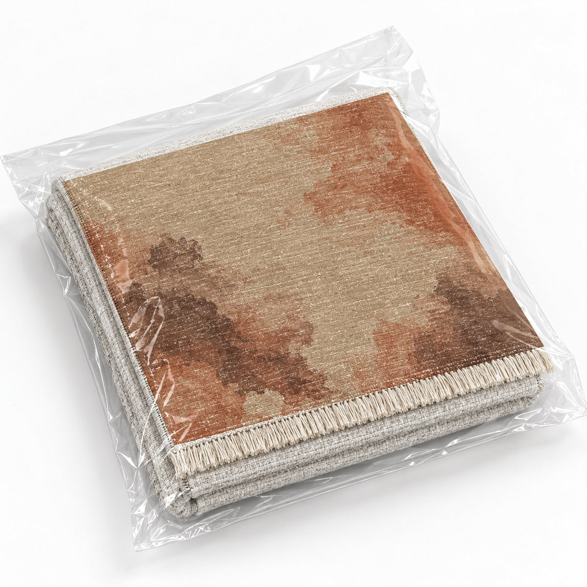 Cloud Wash Sand & Terracotta washable rug rolled and packaged