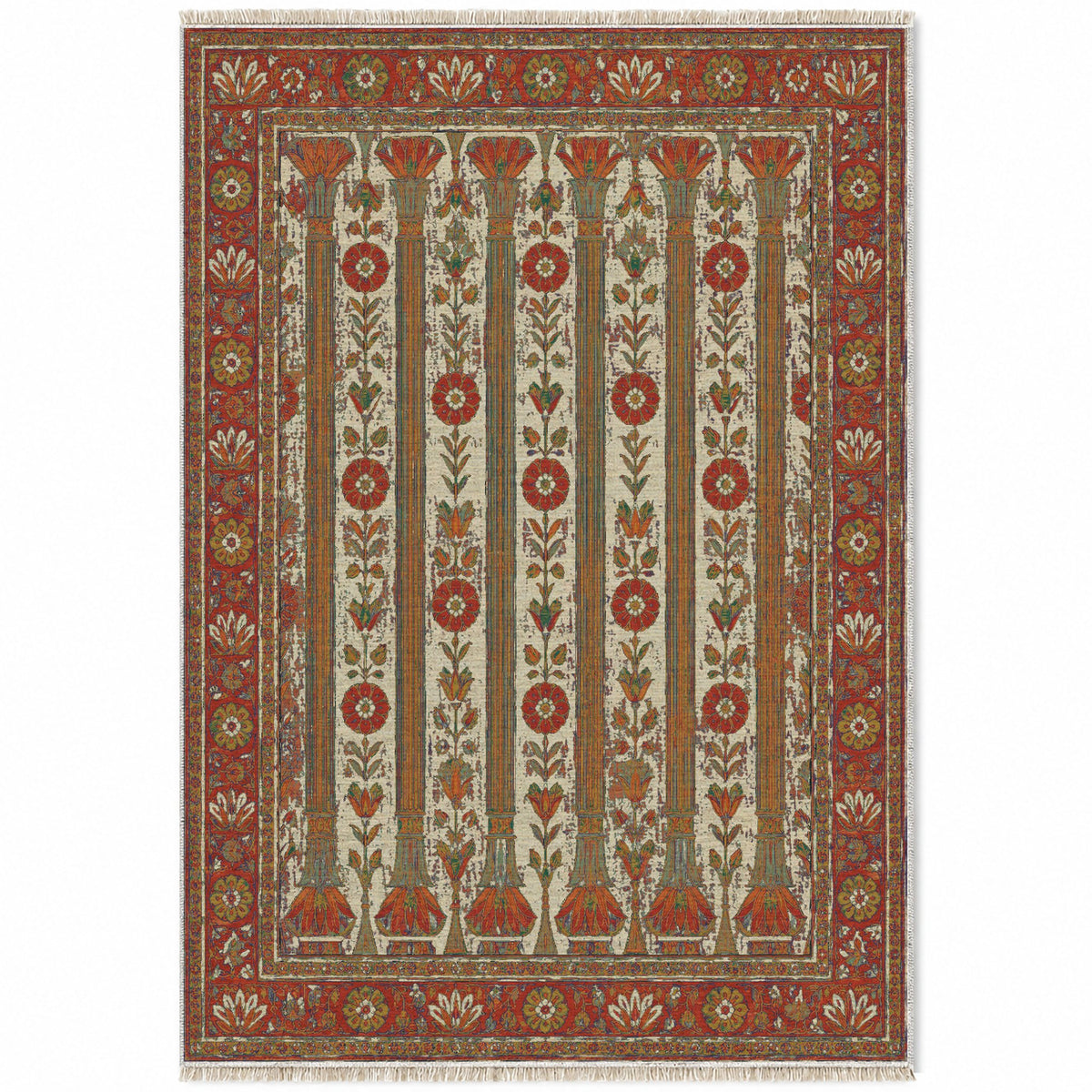 Column Rhythm Emerald & Terracotta washable rug top view