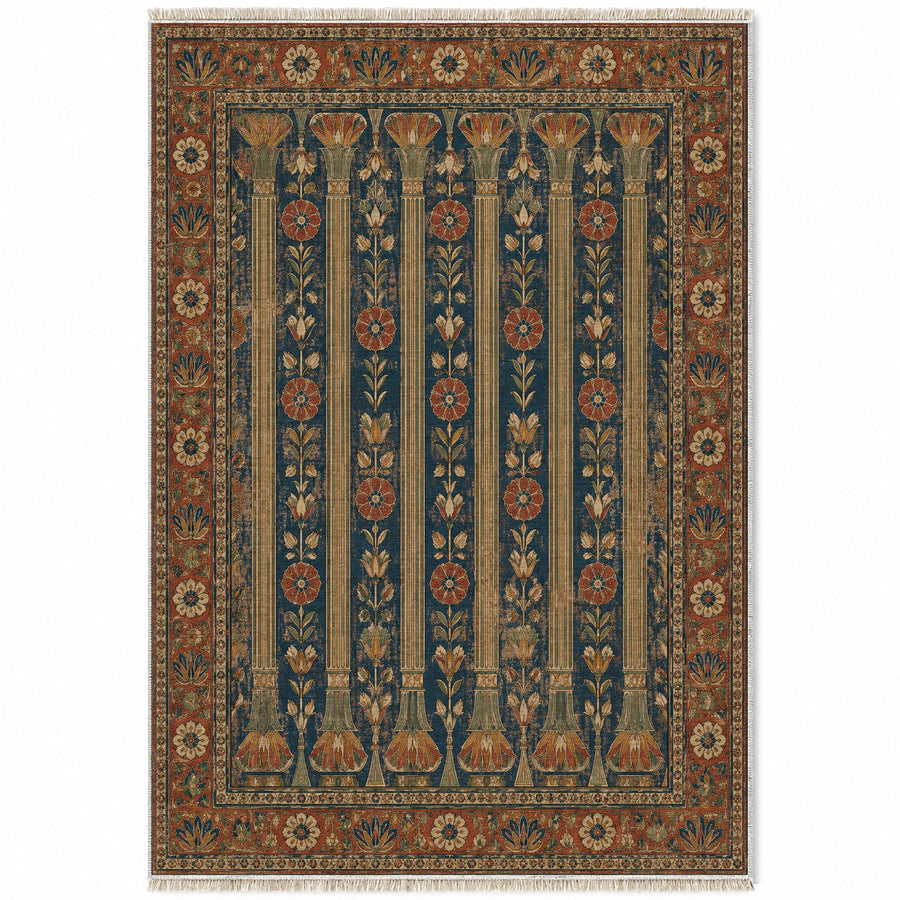Column Rhythm Indigo & Rust Persian Washable Rug